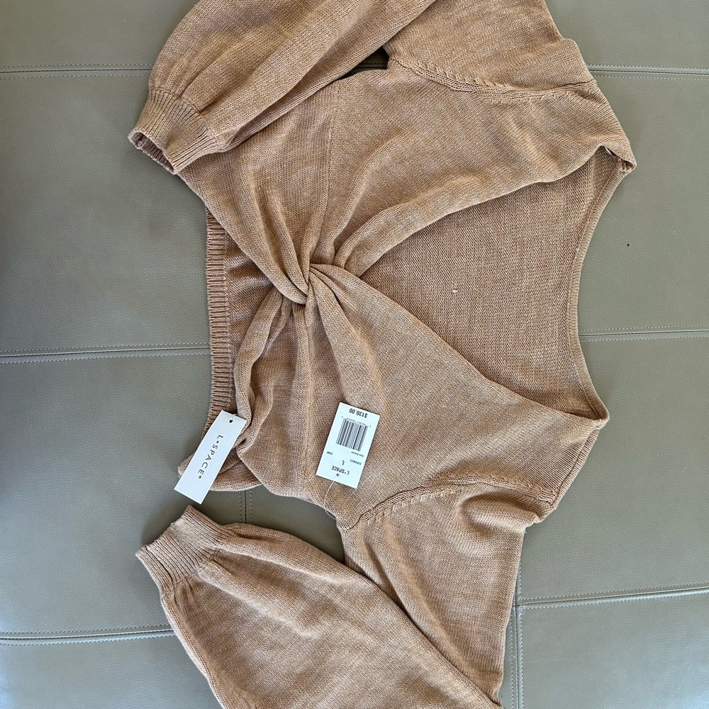 NWT LSpace Siren Cotton Knit Crop Twist Front Sweater Size L - Picture 6 of 8